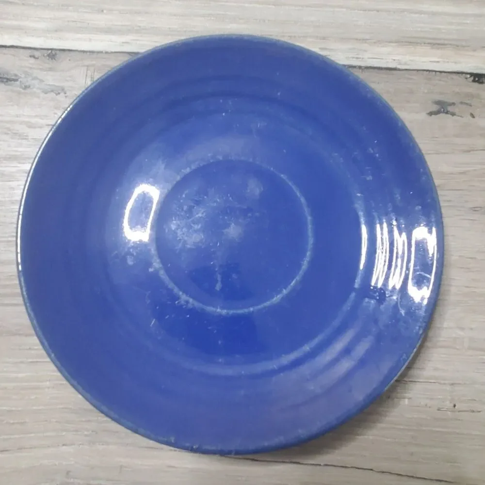 Set of 3 Genuine Vintage Bauer Pottery Ringware Saucers - Blue, Cobalt, Green